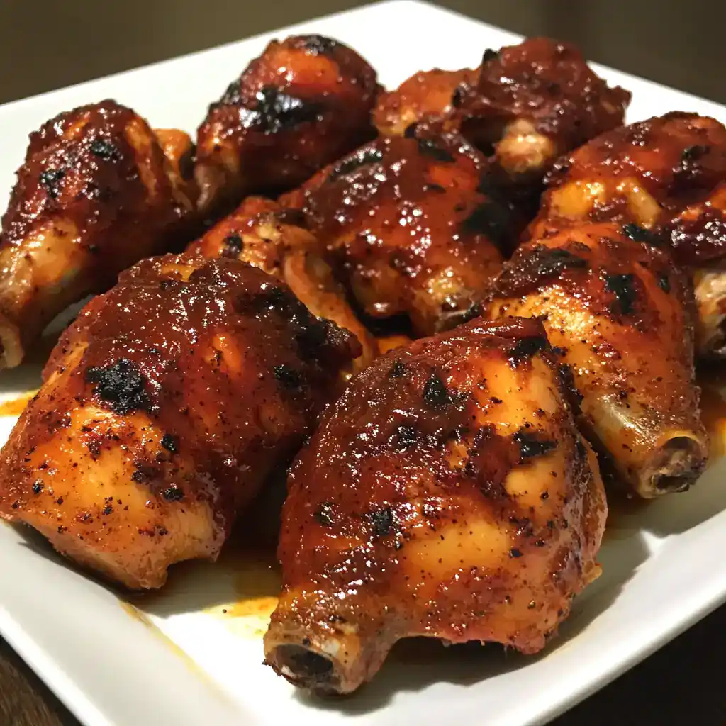 Juicy spicy grilled chicken drumsticks with smoky barbecue glaze, cooked to perfection for a delicious dinner or party appetizer.