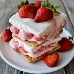 Fresh strawberry desserts with whipped cream and layered cookies, perfect for spring and summer treats.