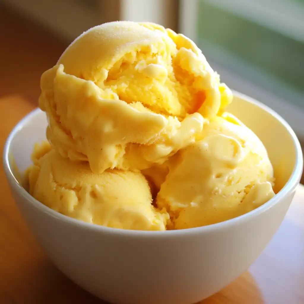 Creamy homemade vanilla ice cream in a white bowl, close-up image showcasing smooth texture and rich flavor, perfect for summer desserts and ice cream recipes.