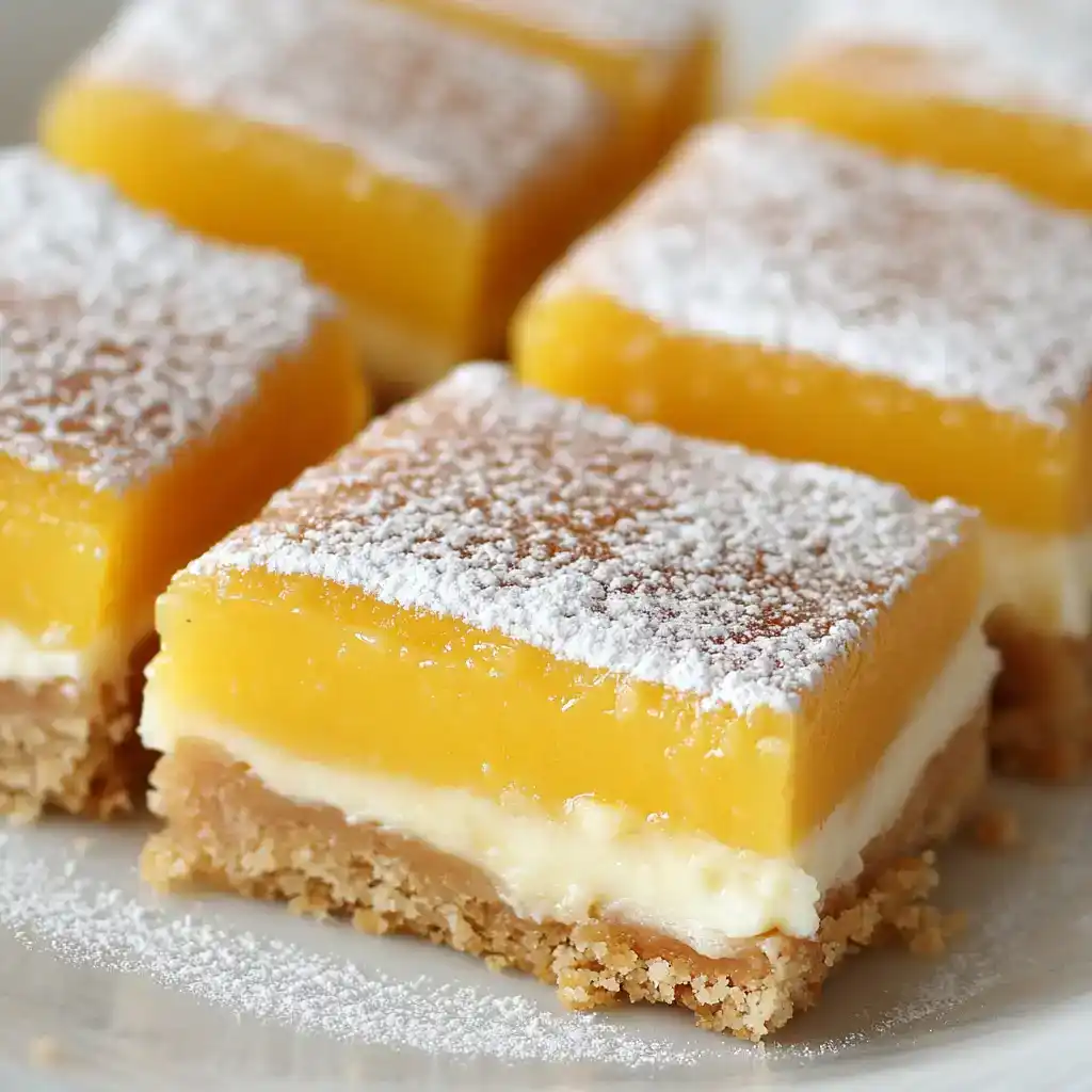 Butterscotch Lemon Bars with a buttery crust and silky lemon filling, topped with a dusting of powdered sugar, perfect for spring desserts or afternoon treats.