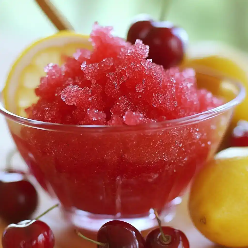 Sweet Cherry Lemonade Slush Recipe - Refreshing summer beverage with fresh cherries, lemon juice, and icy texture, perfect for hot days. Explore step-by-step instructions on Station Recipes.
