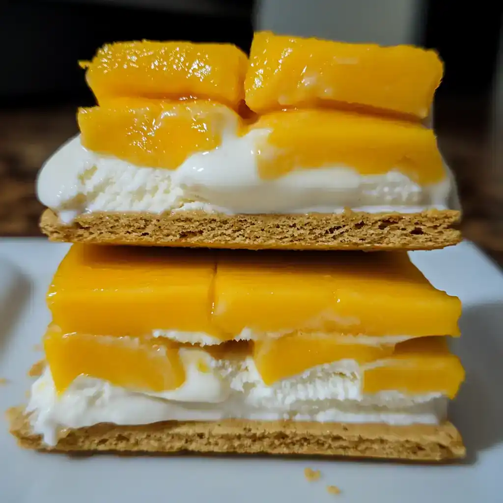 Sweet peach dessert bar with fresh peaches, creamy filling, and crisp graham cracker crust. Perfect for summer gatherings and easy to make, featuring a delightful combination of textures and flavors.