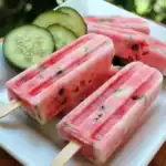 Refreshing watermelon popsicles with cucumber slices for a healthy summer treat, perfect for cooling off and enjoying fresh fruit flavors. Ideal for easy, homemade ice pops from Station Recipes.