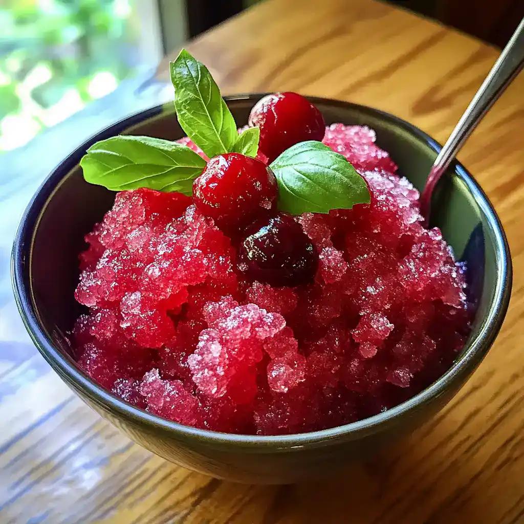Juice, iced, mixed berry, granita, refreshing, summer drinks, berry dessert, easy recipe, Station Recipes, homemade, fruit granita, frozen treat, healthy dessert, chilling beverage, raspberry, blueberry, blackcurrant, basil garnish, flavorful, cold dessert, quick recipe, party drink.