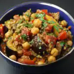 Roasted Vegetable and Chickpea Quinoa Salad with Fresh Herbs and Olive Oil.