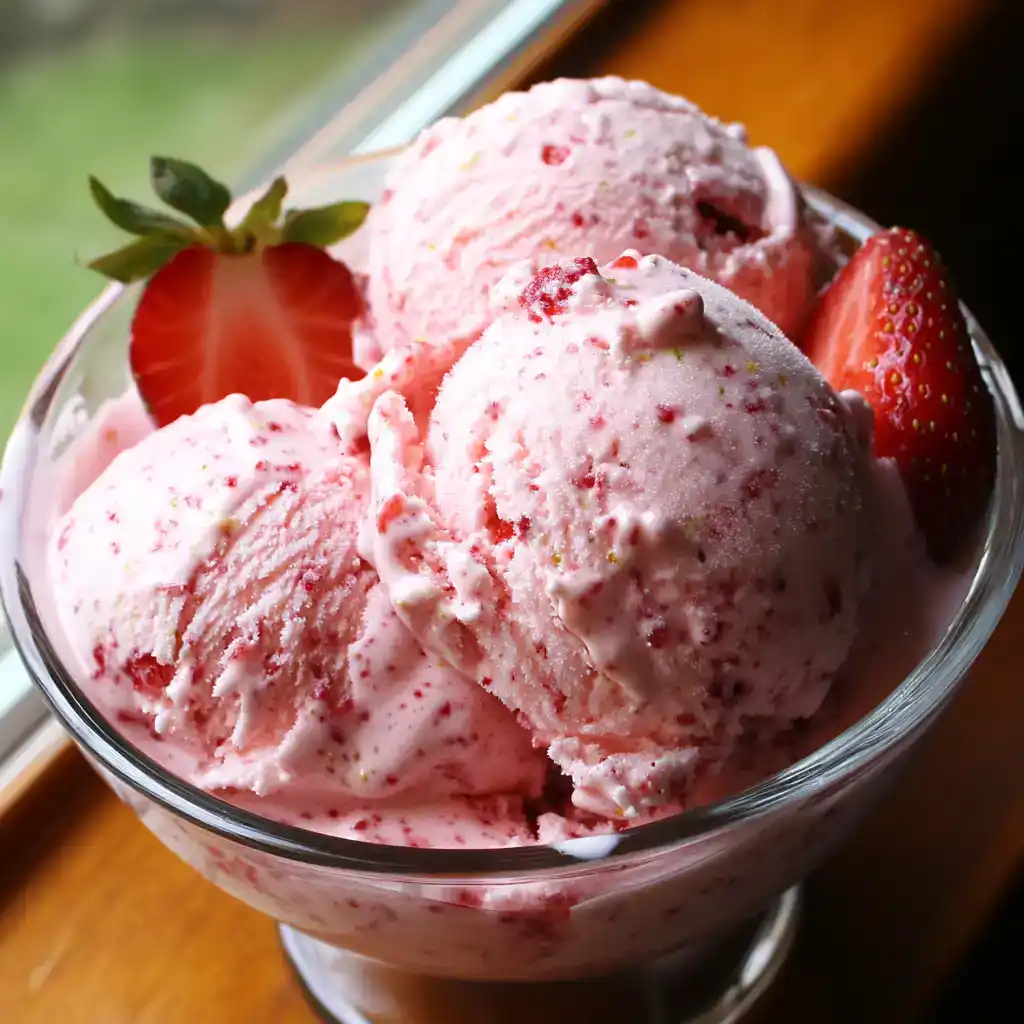 Creamy strawberry ice cream with fresh strawberries, perfect for summer desserts. Delicious homemade strawberry ice cream recipe made with fresh strawberries and cream.