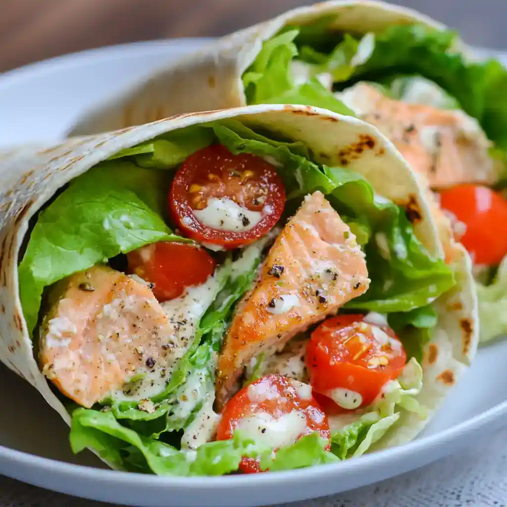 Fresh grilled chicken shawarma wrap with lettuce, cherry tomatoes, and creamy tahini sauce in a soft flatbread. Perfect for quick, flavorful meals with healthy ingredients.