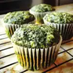 Fresh spinach muffins cooling on a wire rack, perfect for healthy snack recipes and breakfast options.