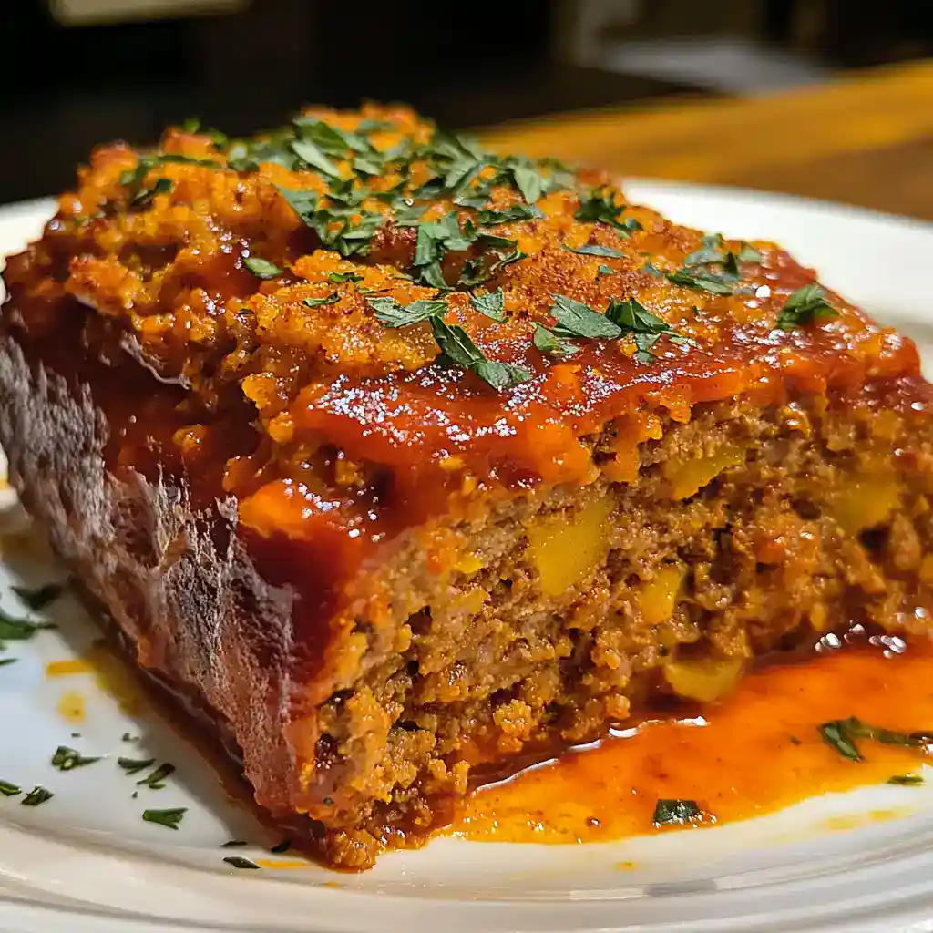 Savory meatloaf with tomato sauce and fresh herbs, perfect for a comforting family meal. Delicious recipes for a hearty, flavorful dinner you can make at home.
