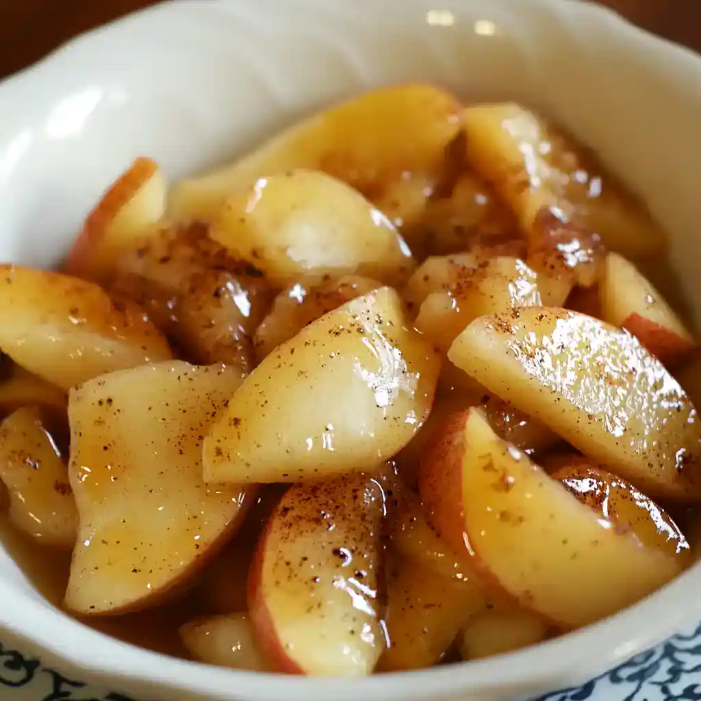 Crispy baked apple slices with cinnamon and caramel sauce for a comforting dessert or snack.