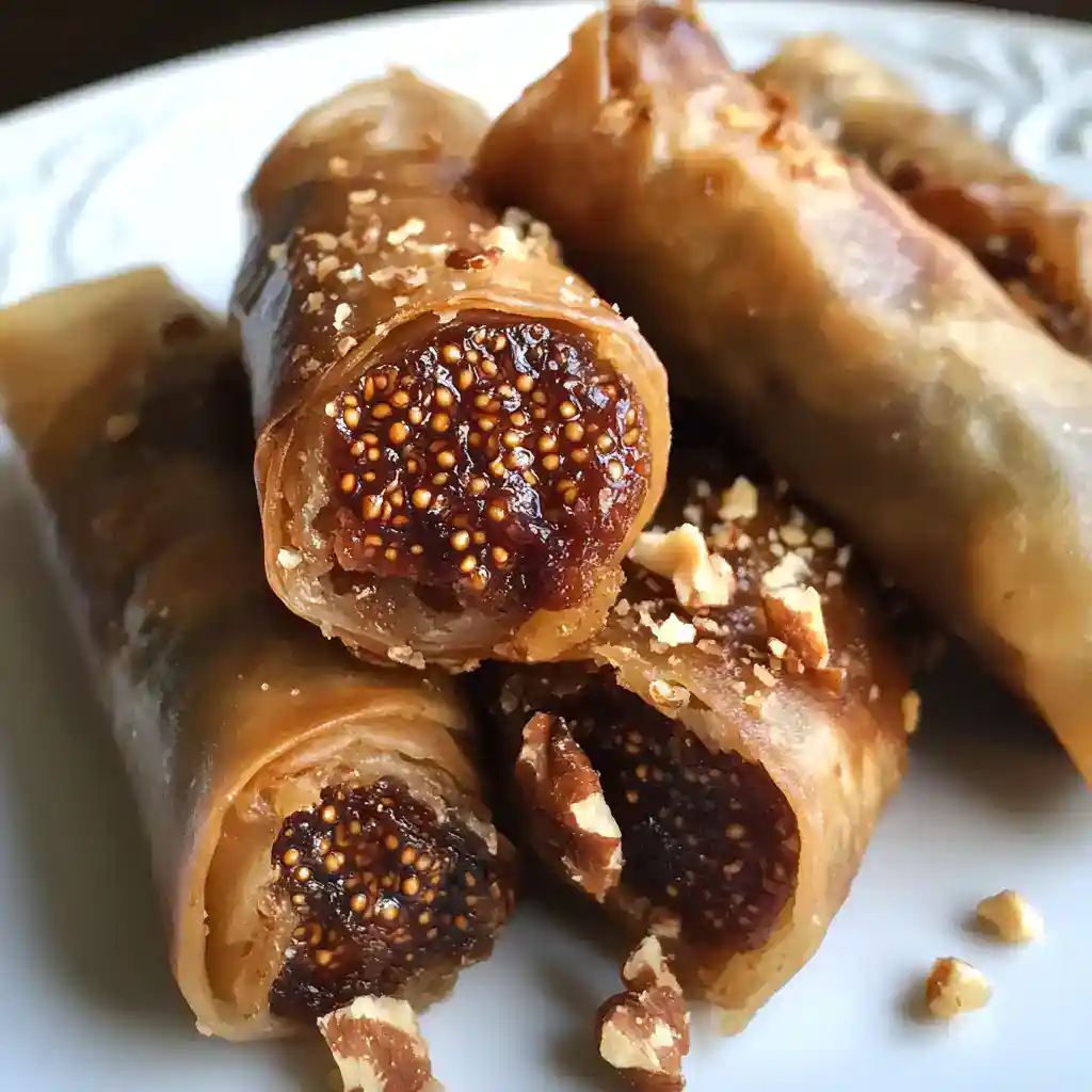 Creamy caramel and chocolate-filled spring rolls with chopped nuts, perfect for dessert or sweet snacks. A delicious treat inspired by Asian cuisine, ideal for special occasions or everyday indulgence.
