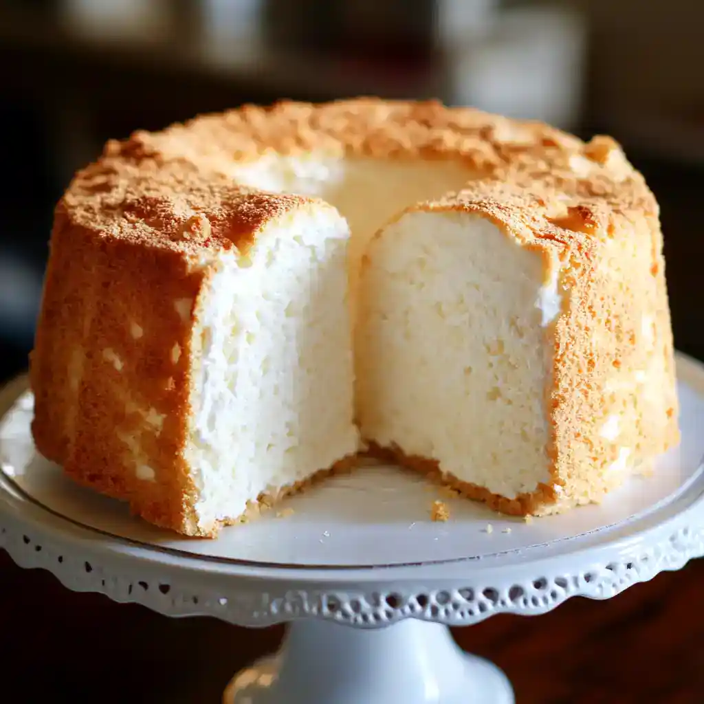 Fluffy Japanese cheesecake with a golden-brown crust, airy texture, and creamy interior, served on a decorative cake stand perfect for special occasions or everyday desserts.