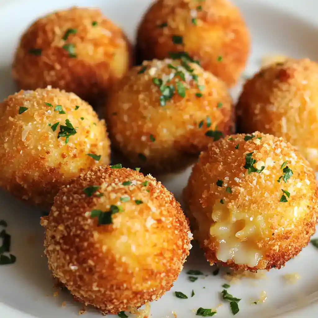 Golden crispy cheese balls with herbs, perfect for appetizer or snack. Deliciously baked with a crunchy coating and melty cheese center, ready to serve at parties or family gatherings.