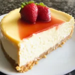 Rich and creamy cheesecake topped with fresh strawberries and strawberry glaze, perfect for dessert recipes and special occasions.