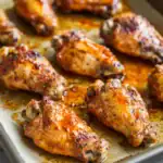 Tender roasted chicken drumsticks with crispy skin, seasoned with spices and baked to perfection, served on a baking sheet. Ideal for easy family dinners or meal prep.