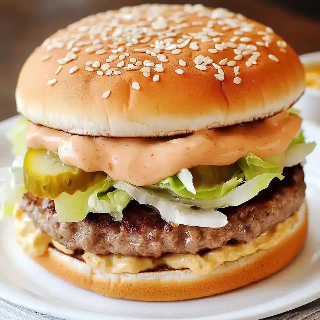 Juicy cheeseburger with lettuce, pickles, and mayo on a toasted sesame bun. Perfect for a classic American burger experience.