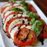 Fresh Caprese Salad with ripe tomatoes, fresh mozzarella, basil, and balsamic glaze. A simple, flavorful Italian appetizer perfect for summer dinners and parties.