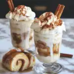 Creamy cinnamon whipped mocha frappuccino with whipped cream, cinnamon sticks, and caramel drizzle, served in a tall glass. Perfect for coffee lovers craving a flavorful iced coffee treat.