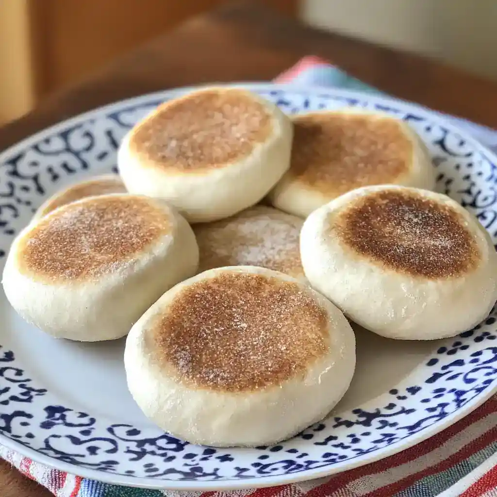Fluffy steamed buns with golden brown tops served on a decorative blue and white plate, perfect for breakfast or snack options.