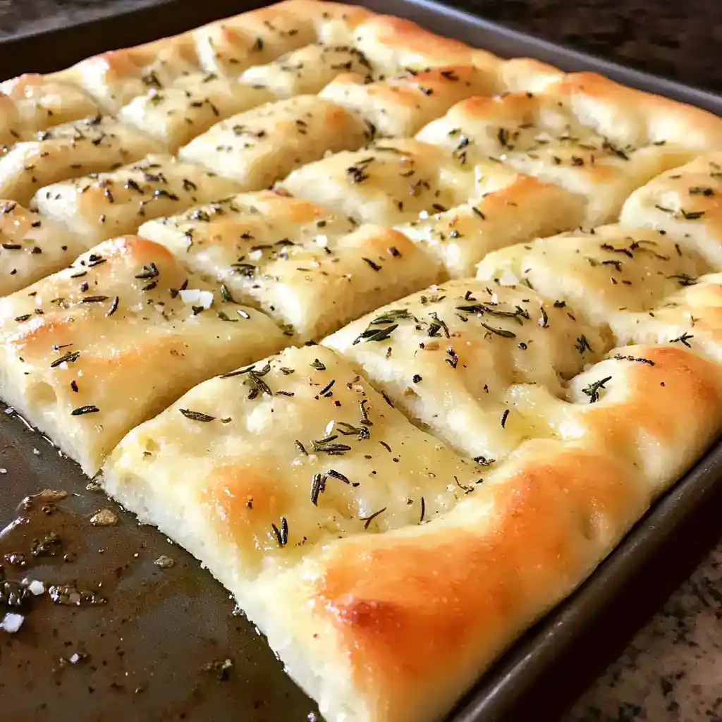 Golden garlic herb cheesy breadsticks fresh out of the oven, topped with melted cheese and sprinkled with herbs, perfect as a side or appetizer.