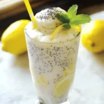 1. Refreshing lemon and chia seed infused drink garnish with mint and whipped cream, perfect for summer.