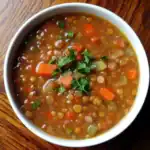 Creamy lentil vegetable soup with carrots, celery, and fresh herbs, perfect for healthy, hearty meals. Easy homemade lentil soup recipe from Station Recipes.
