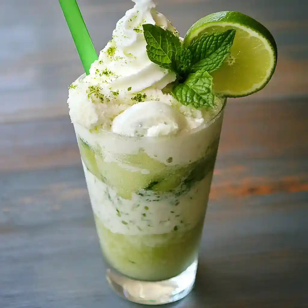 1. Refreshing lime mint smoothie with whipped cream and green straw, perfect for summer drinks and healthy recipes.