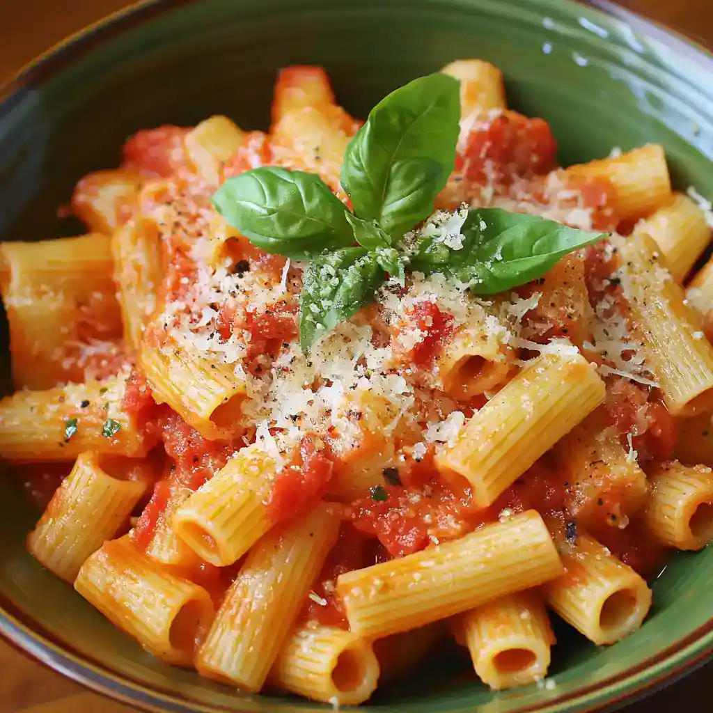 Creamy tomato basil pasta with parmesan, fresh basil, and black pepper – quick and flavorful Italian dinner recipe.
