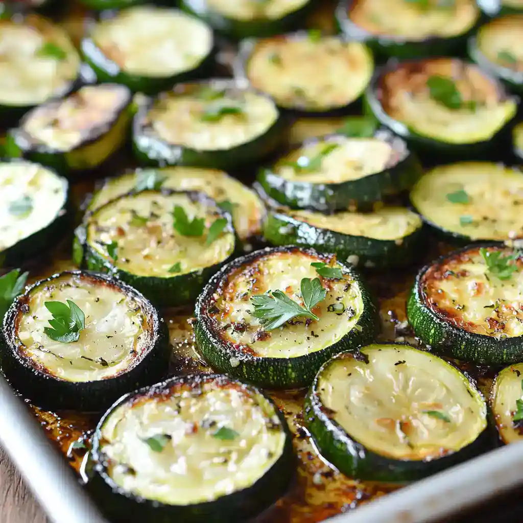 Golden baked zucchini rounds topped with melted cheese and fresh herbs, served as a delicious healthy appetizer or side dish. Perfect for summer gatherings and zucchini lovers.
