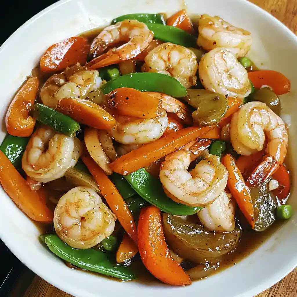 Succulent shrimp stir-fry with colorful bell peppers and vegetables, perfect for a quick, healthy, and flavorful meal. Ideal for seafood lovers seeking easy, delicious recipes at Station Recipes.