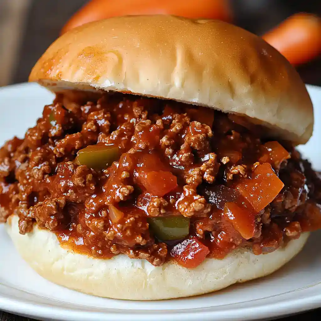 Savory homemade chili cheese burger with seasoned ground beef, tomatoes, and green peppers served in a soft bun for a delicious comfort food option.
