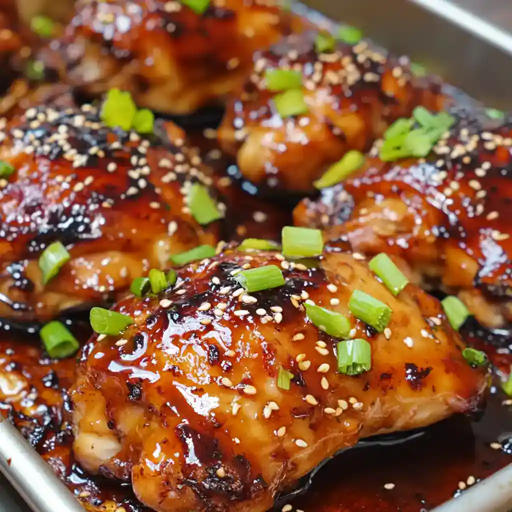 Sweet & savory glazed chicken wings garnished with chopped green onions and sesame seeds, perfect for appetizers or party snacks.