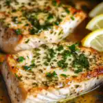 Juicy baked salmon fillets garnished with fresh herbs and lemon slices, perfect for healthy dinner recipes.
