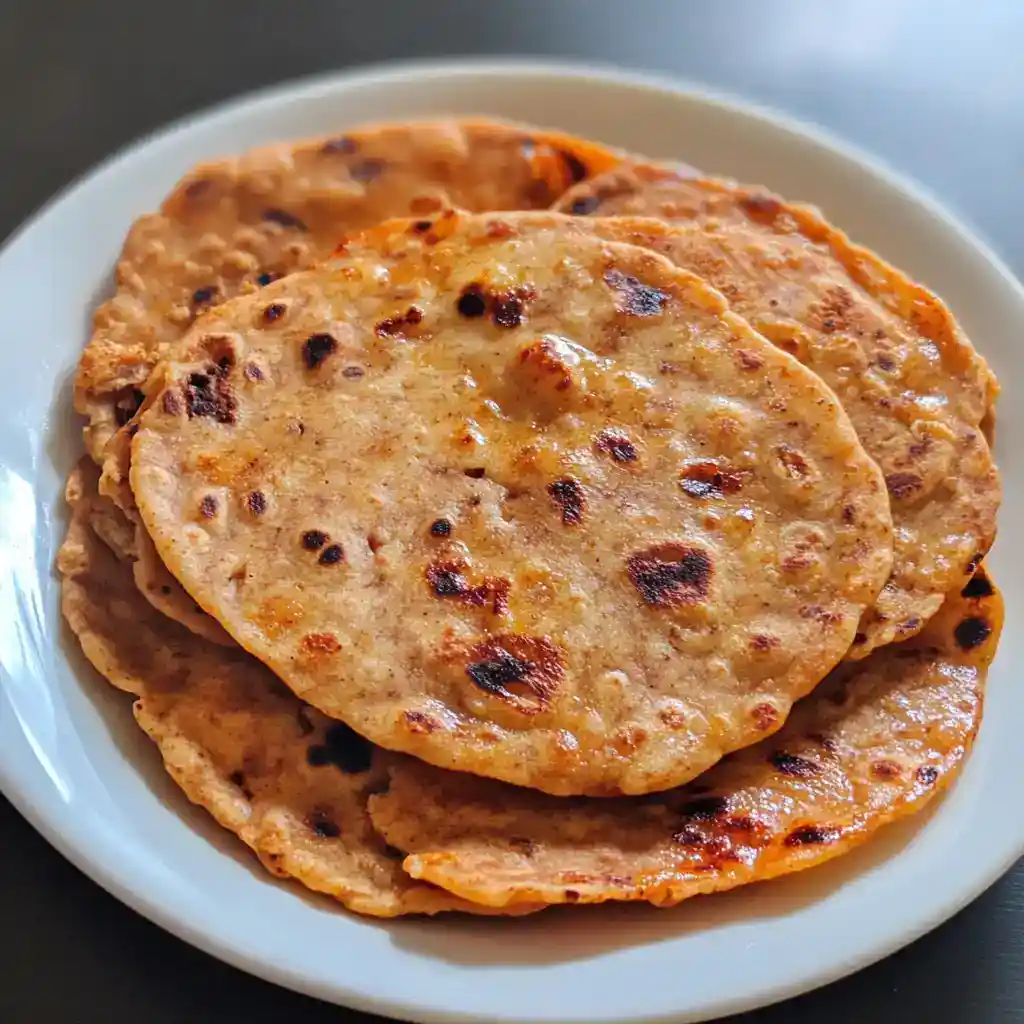 Flame grilled flatbreads with a crispy, slightly charred exterior on a white plate, perfect for enjoying Indian or Middle Eastern cuisine.