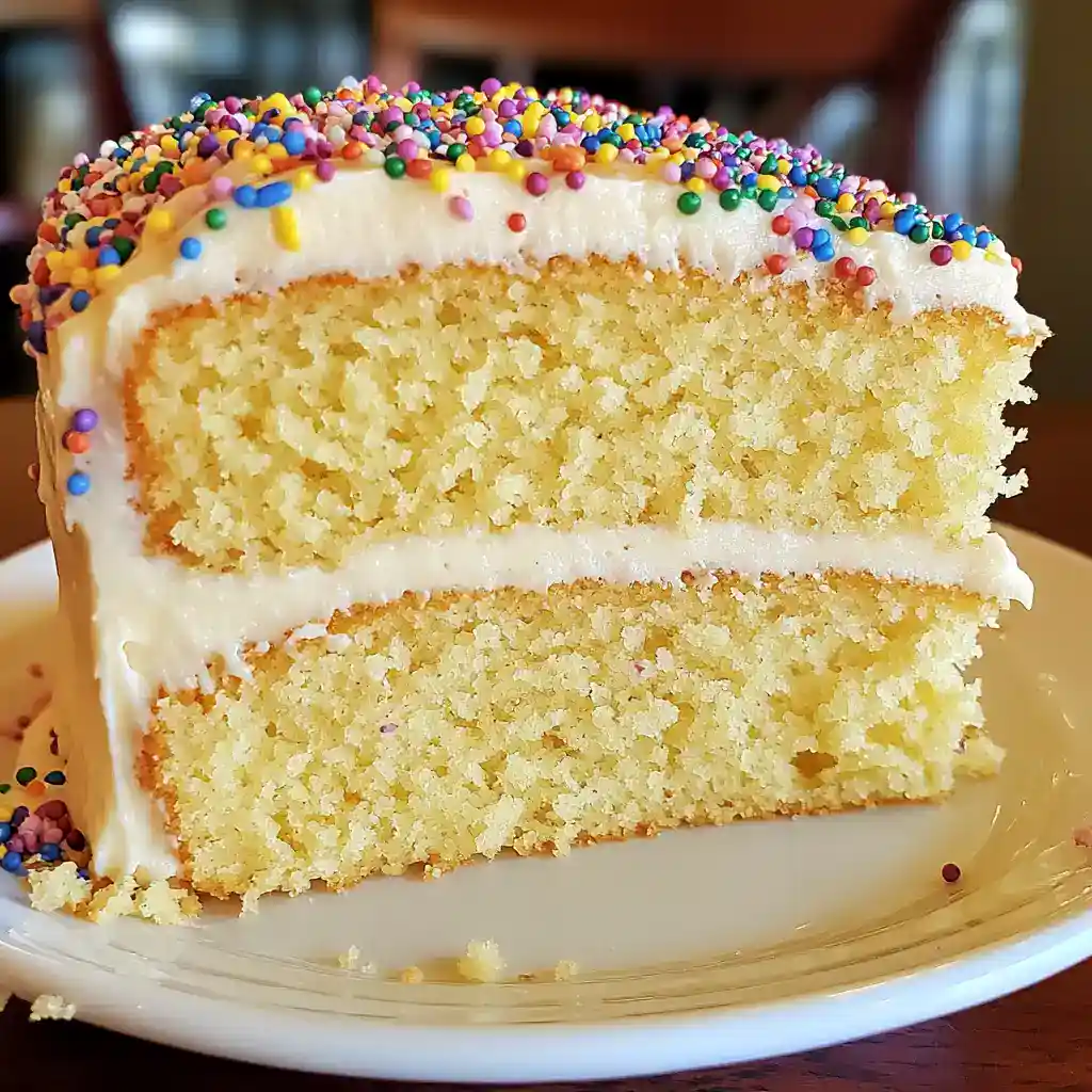 Soft vanilla cake with creamy frosting and colorful sprinkles, perfect for celebrations, birthday cakes, and special occasions. Delicious, moist, and easy to make recipe from Station Recipes.