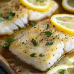 Delicious baked fish topped with lemon slices, fresh herbs, and black pepper for a flavorful seafood dish perfect for healthy dinners.