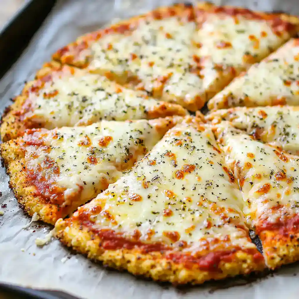 Freshly baked cheese pizza with melted mozzarella and seasoned herbs, crispy crust, and flavorful tomato sauce, perfect for pizza lovers.