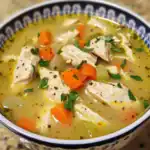 Delicious homemade chicken soup with tender shredded chicken, carrots, celery, and herbs in a flavorful broth. Perfect for comfort food lovers and easy to prepare for healthy family meals.