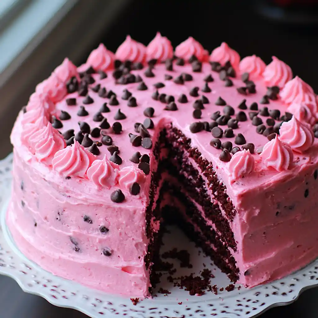 Pink Velvet Chocolate Chip Cake