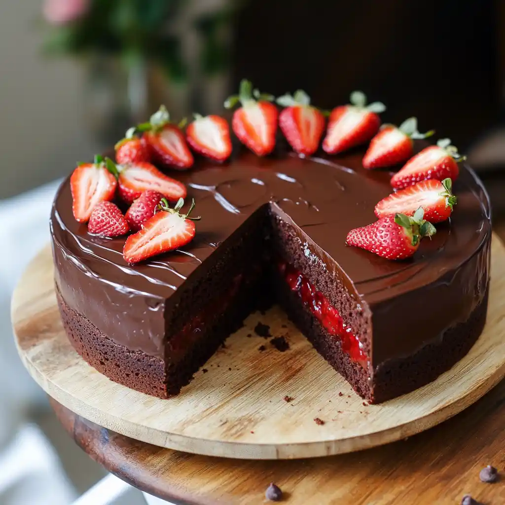 Strawberry Filled Chocolate Cake