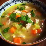 Comforting homemade chicken soup with vegetables and herbs. Perfect for cold days or when you need a nourishing meal. Easy to prepare with fresh ingredients.