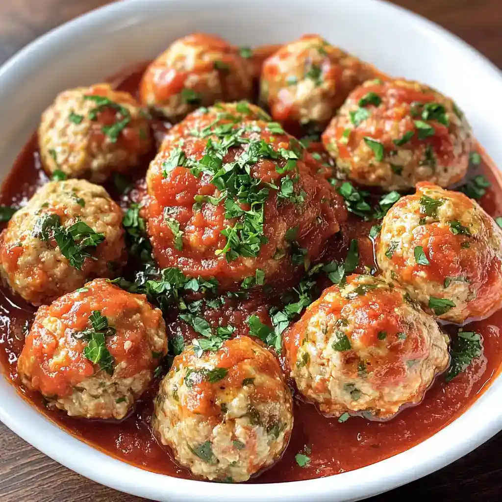 Delicious homemade meatballs in rich marinara sauce, topped with fresh herbs. Perfect for pasta, parties, or a hearty dinner. Easy to make with fresh ingredients for a flavorful meal.