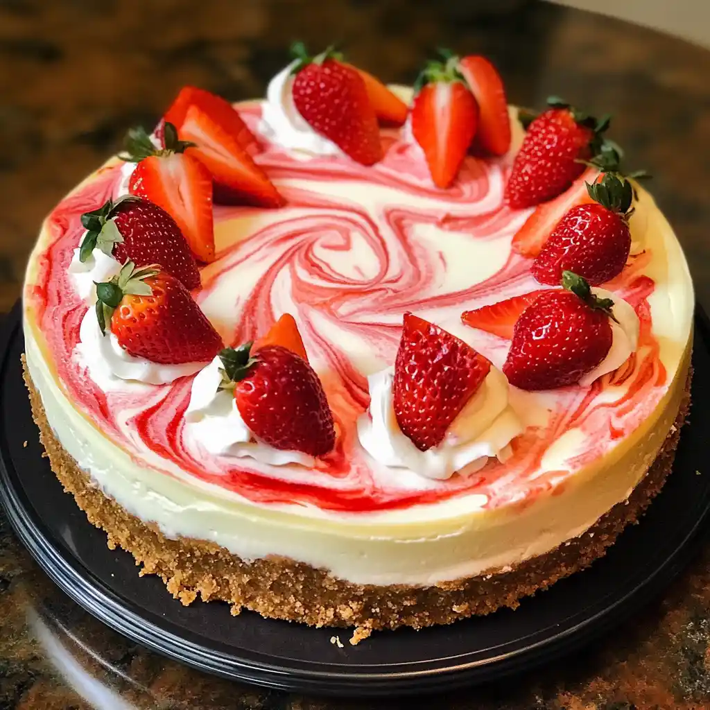 Valentine's Strawberry Swirl Cheesecake