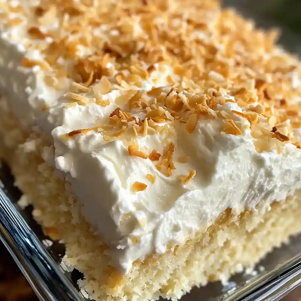 Delicious coconut cake with fluffy white frosting and toasted coconut topping, perfect for celebrations or dessert. Celebrate with this easy-to-make, moist coconut cake recipe from Station Recipes.