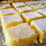 Delicious lemon bars with powdered sugar topping, perfect for spring or summer gatherings, featuring a buttery crust and tangy lemon filling. Great for dessert or tea time on Station Recipes.
