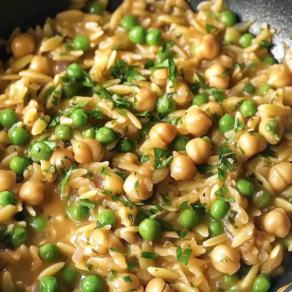 One-Pan Chickpeas with Peas and Orzo