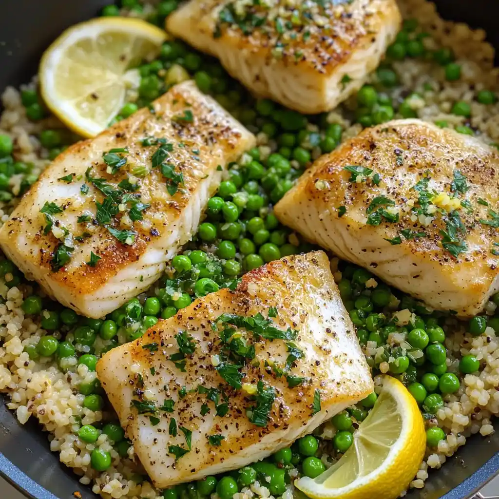 One-Pan Mahi-Mahi with Peas and Bulgur