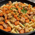 One-Pan Seitan with Baby Carrots and Pasta
