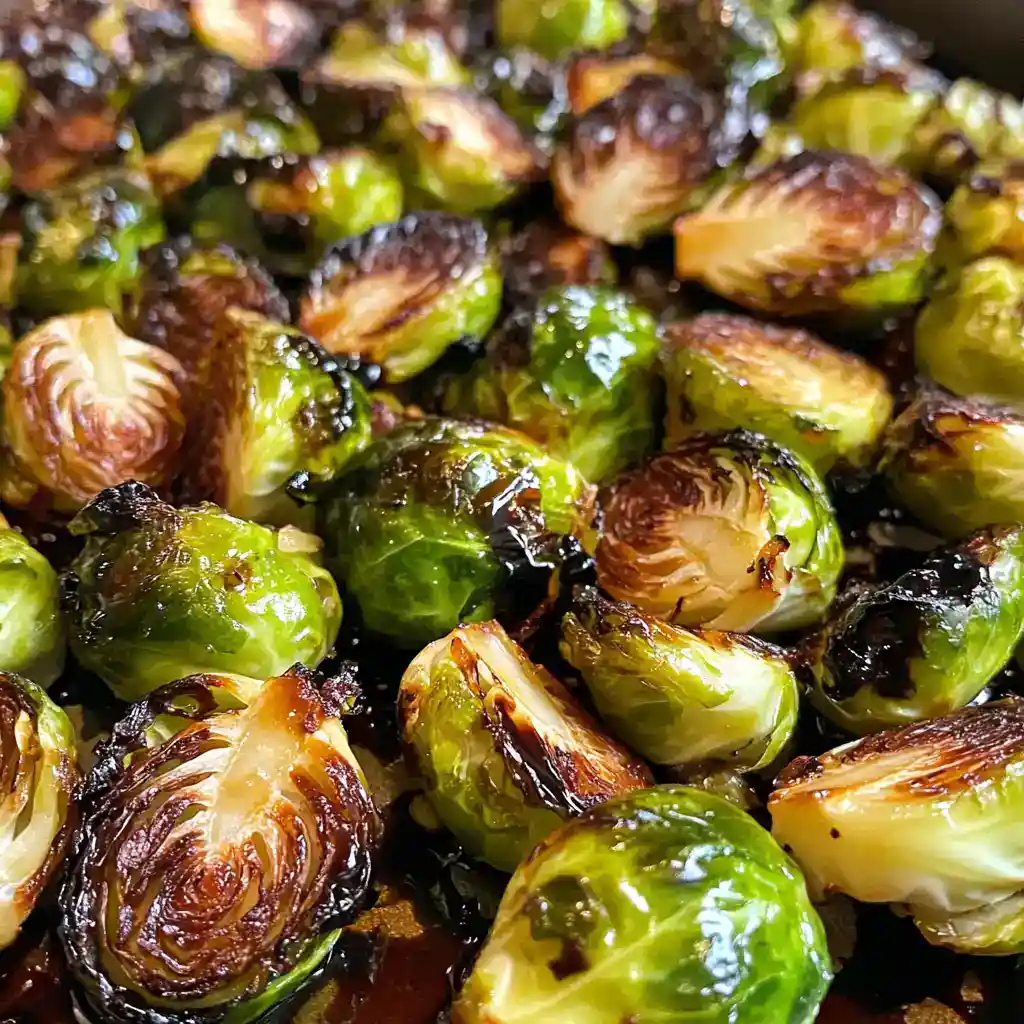 Delicious roasted Brussels sprouts with caramelized edges, perfect for a healthy side dish or appetizer.