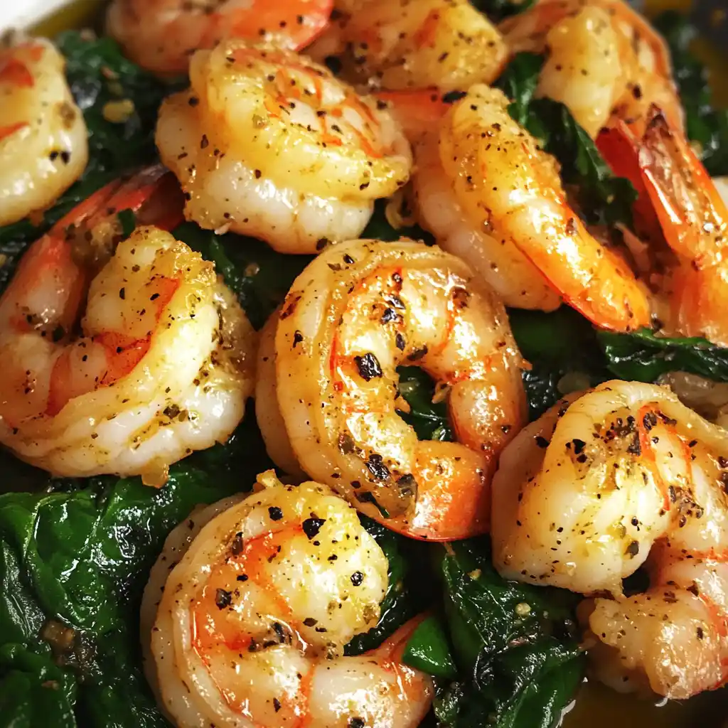 Roasted Shrimp with Spinach